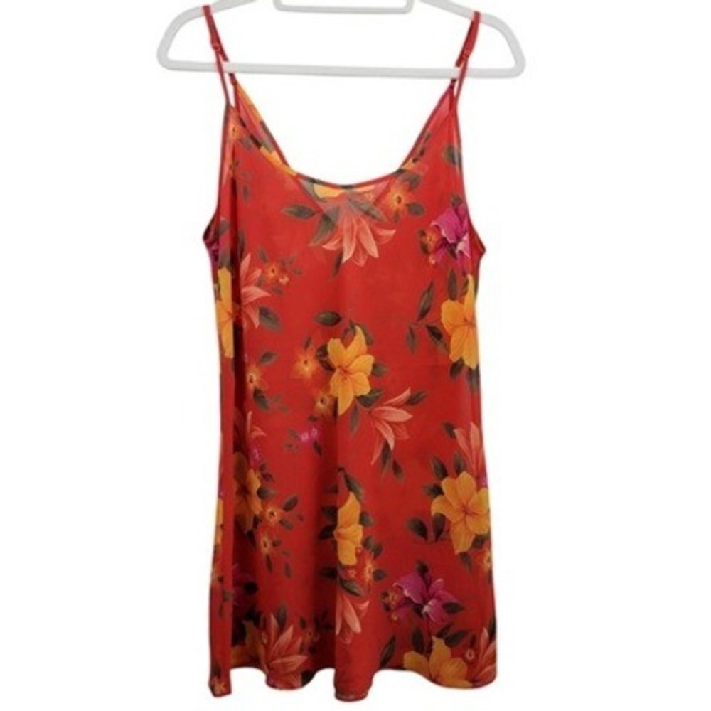 Victoria's Secret Vintage Red Heart Red Tropical Floral Chiffon Slip Dress Large